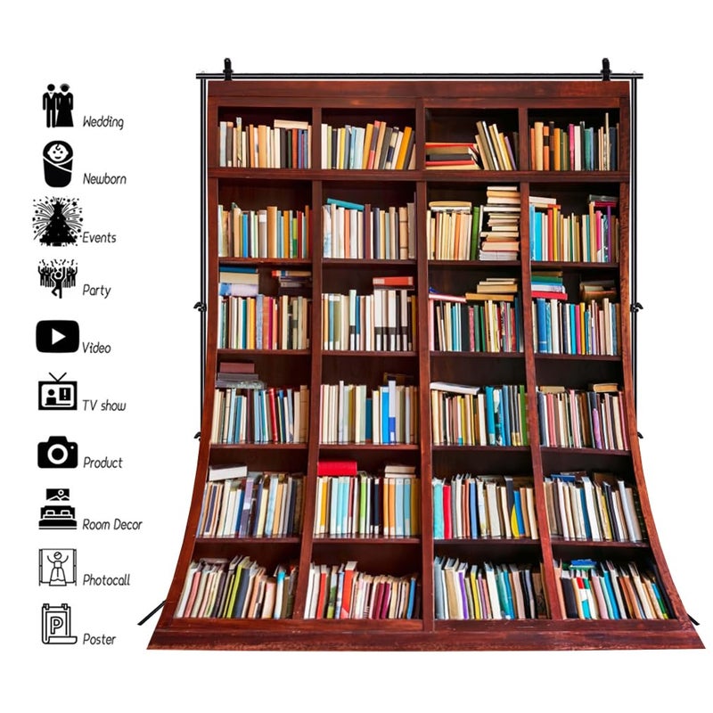AOFOTO 5x7ft Bookshelf Background Bookcase Photography Backdrop School Library Book Store Kid Boy Girl Student Teen Adult Portrait Zoom Meeting Photoshoot Studio Props Video Drape Seamless Wallpaper - Image 3